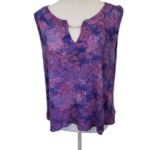 Palm Grove Tropical Print Top Purple/Pink Sz M